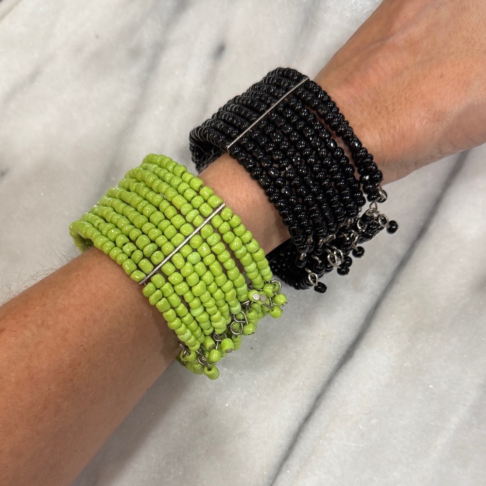 Black and Green Beaded Bracelet Set